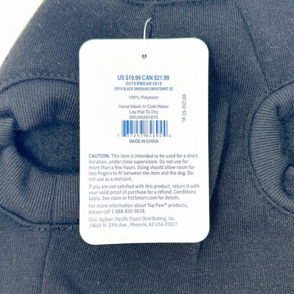 NWT Top Paw Dogs Fall‎ Outerwear Apparel Striped Dinosaur Sweatshirt XS Black - Picture 3 of 4